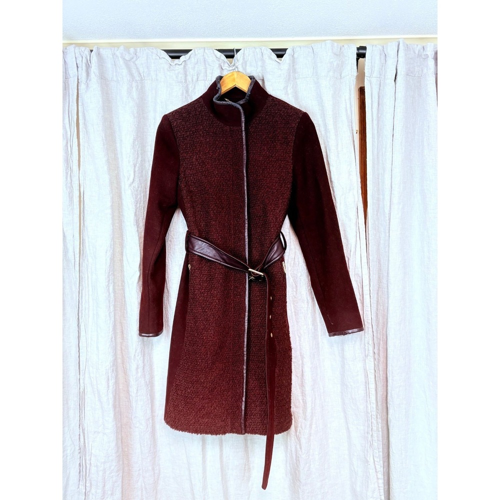 Vince Camuto Wool Blend Coat Womens Small Belted Distressed Collar Repair Projec